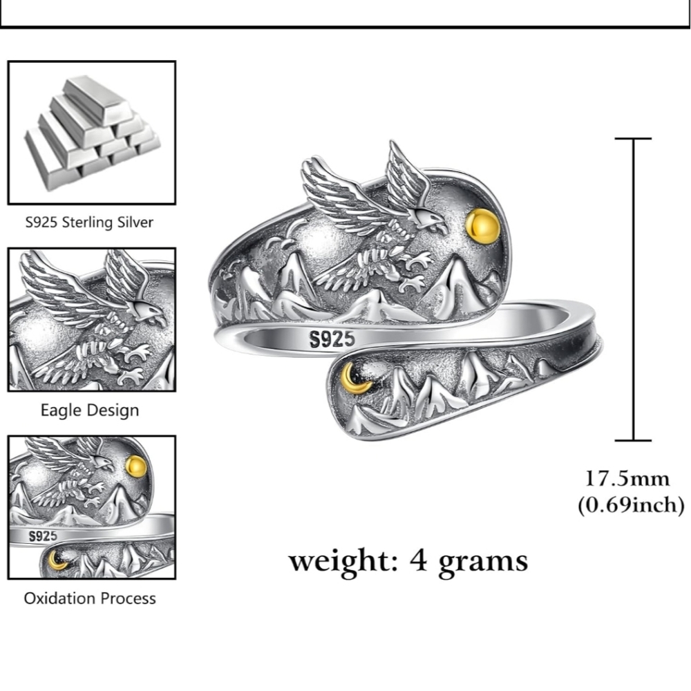 Silver Adjustable Eagle Ring - image 3